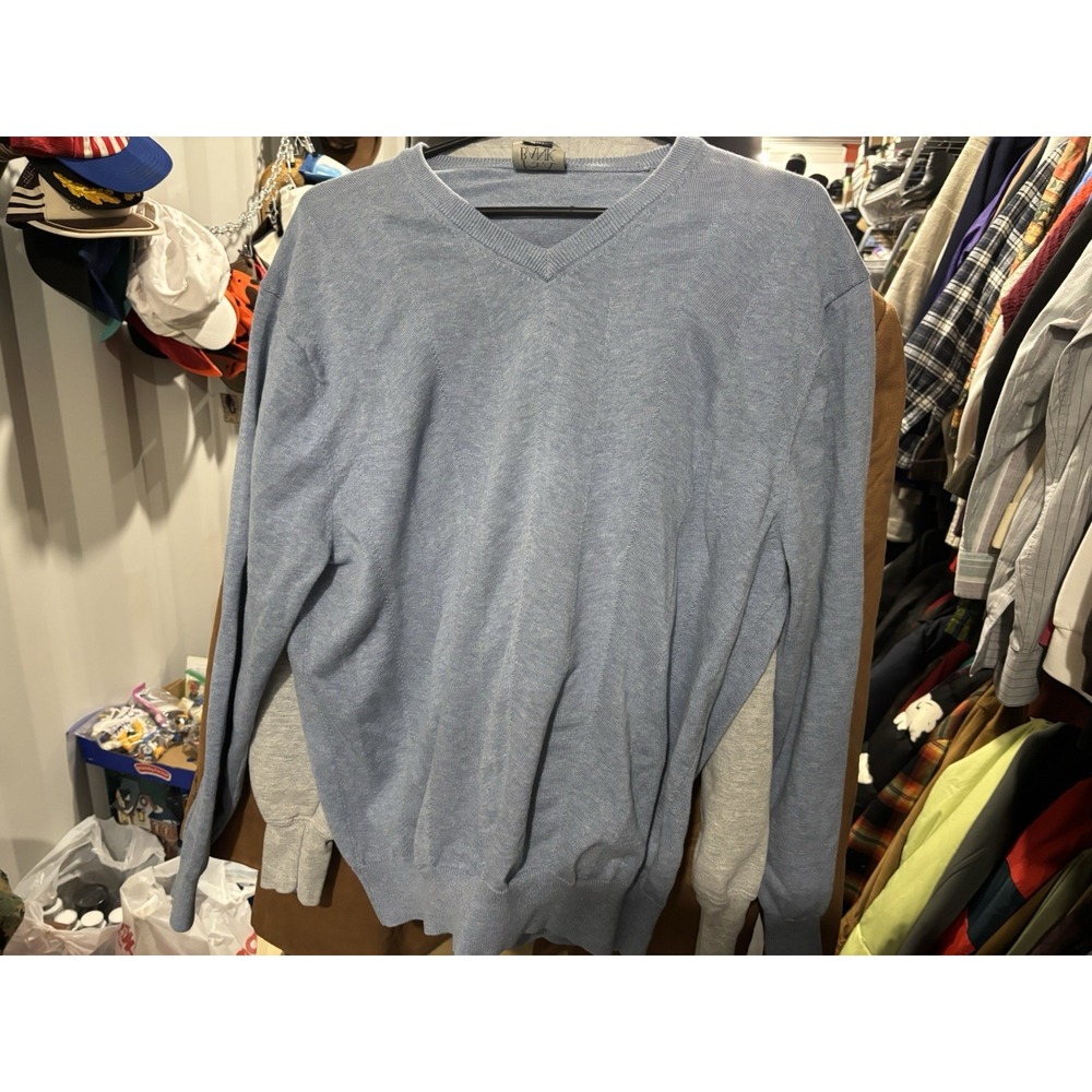 Jos. A. Bank Signature Collection Pima Cotton Blue V Neck Long Sleeve Sweater